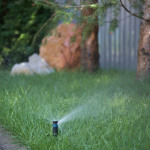 Орошение газона с помощью системы автоматического полива